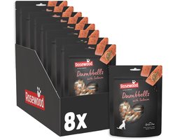 Rosewood Dumbbells Zalm - Kauwbotjes voor Honden - Met Zalm & Runderhuid - Zonder Toegevoegde Granen - Zonder Kunstmatige Toevoegingen - 8 zakjes à 150g