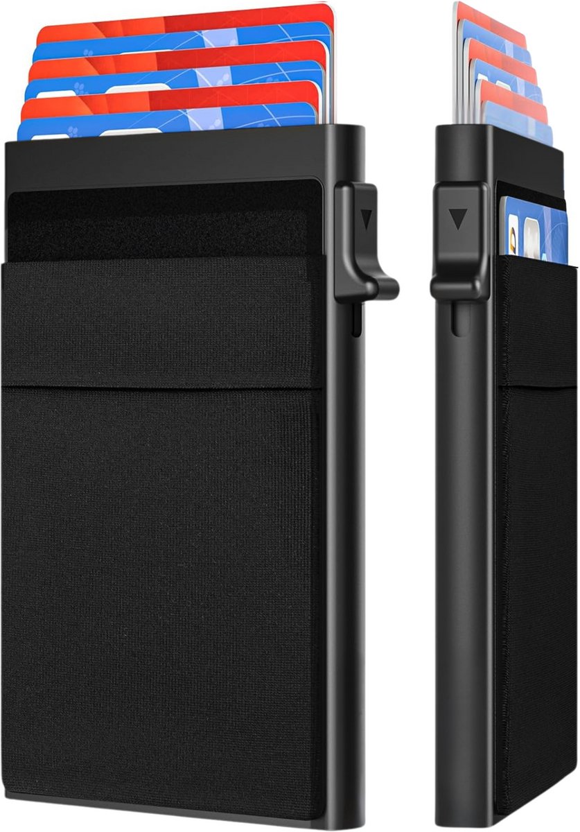 LAANAR® Pasjeshouder Mannen & Vrouwen - Uitschuifbaar - Portemonnee Heren Pasjes Houder Briefgeld & Muntgeld - RFID Bescherming - 8 tot 10 Pasjes - Kaarthouder Pasjes- Aluminium