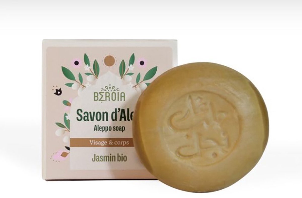 3cstuks Biologische Jasmijn Aleppozeep – met jasmijn bloem water en olijfolie – gezicht en lichaam 3x100g