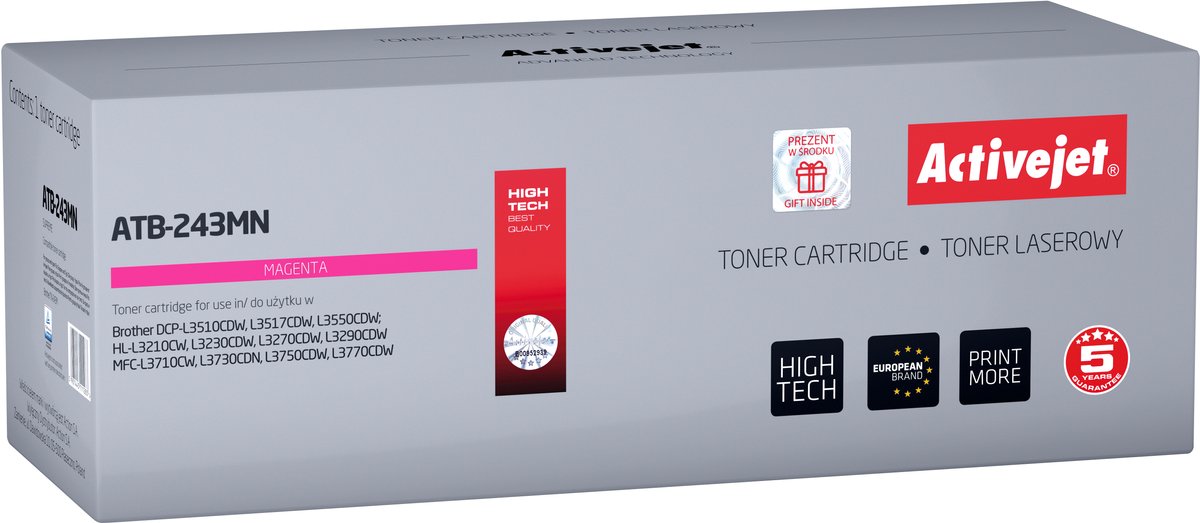 Image of ActiveJet ATB-243MN toner voor brother printer; Brother TN-243M Vervanging; Opperste; 1000 pagina's; magenta.