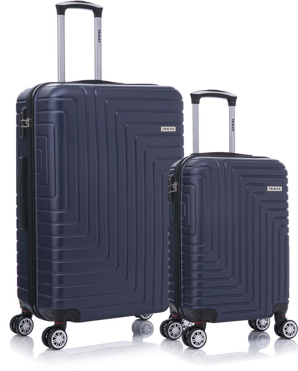 TRALEX - Luminara - 2 Delig kofferset - Grote Set 39L&97L - Handbagage - 39L - 56x37x23cm - Grote koffer - 97L - 76x49x29cm - ABS - Harde schaal - TSA-slot - Lichtgewicht - Flexibel - Duurzaam - rubberen wielen - Dubbele spinnerwielen - Marineblauw