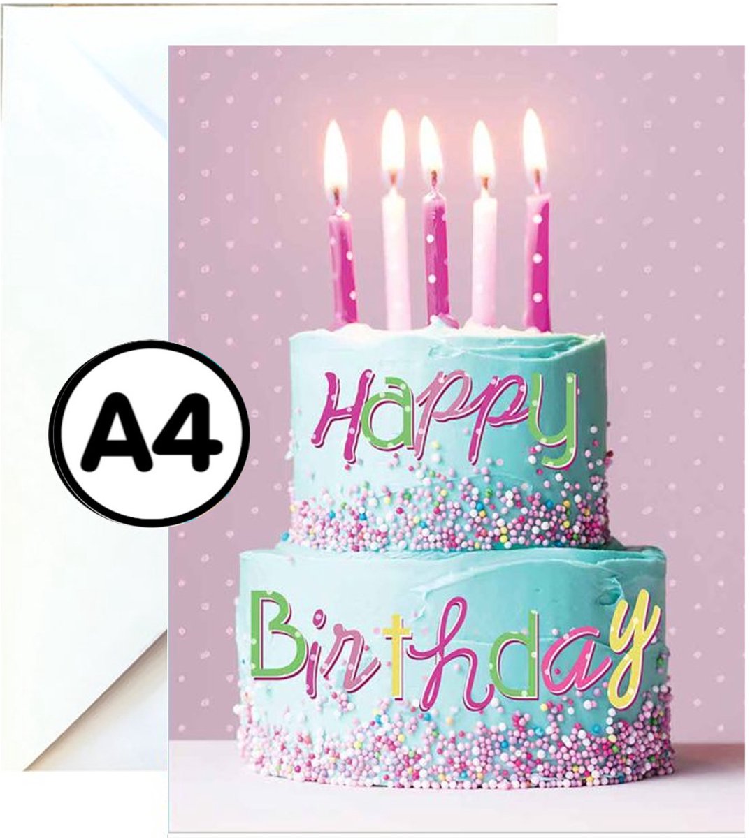 Grote Wenskaart - A4 XXL - Verjaardag - Happy Birthday - Met Envelop