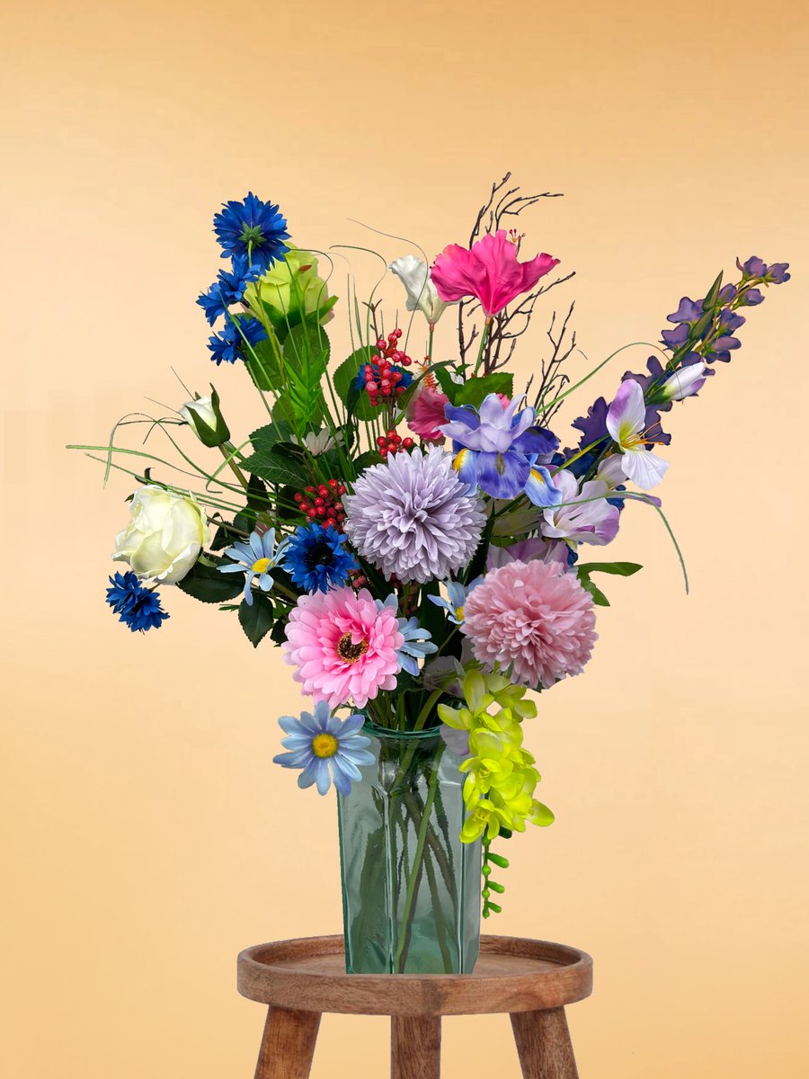 The Bloomistic Company The Bloomistic® – Zijden Boeket – 70-80 cm hoog – Kunstbloemen – 15 stelen – moederdag – nepbloemen – housewarming cadeau – voor haar – decoratie woonkamer blauw, paars, roze
