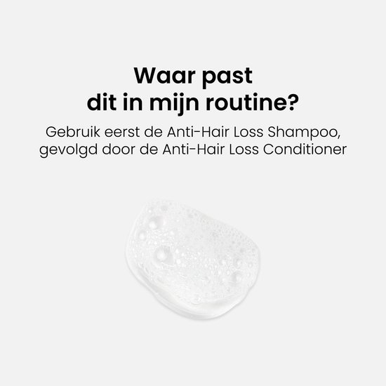 Een druppel schuim met belletjes. "Waar past dit in mijn routine?" staat geschreven.