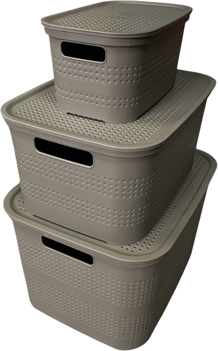 Wasmanden - Set van 3 stuks - 4,5 liter - 12 liter - 25 liter - Taupe