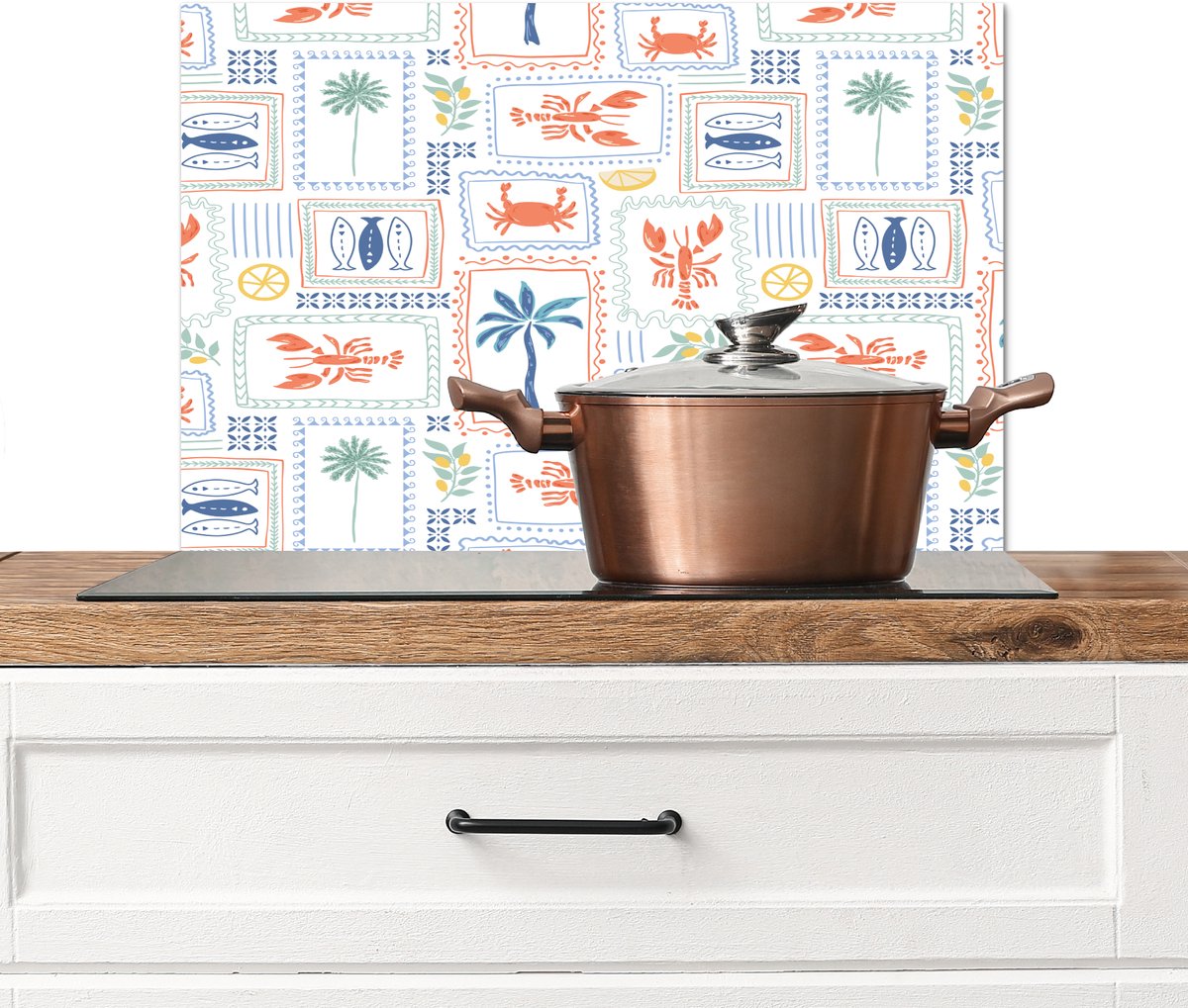 Spatscherm keuken 60x40 cm - Kookplaat achterwand Italiaans - Zee - Sfeer - Krab - Multi - Muurbeschermer - Spatwand fornuis - Hoogwaardig aluminium