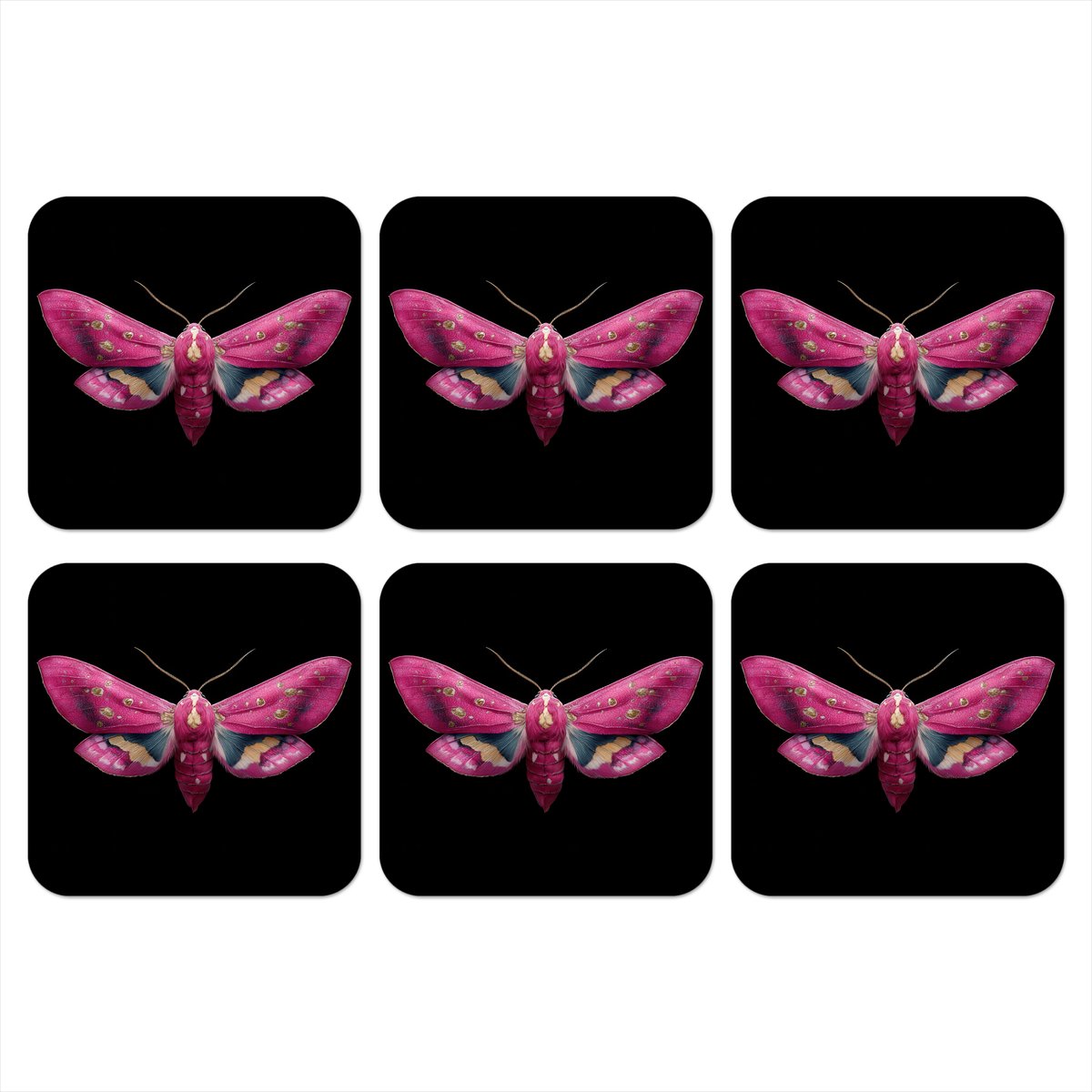 Onderzetters voor glazen - Vlinder - Roze - Nachtvlinder - 10x10 cm - Glasonderzetters - 6 stuks