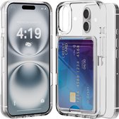 Hoesje geschikt voor iPhone 16 met Pasjeshouder Transparant - Met Kaarthouder - Kristalhelder - Hard Case