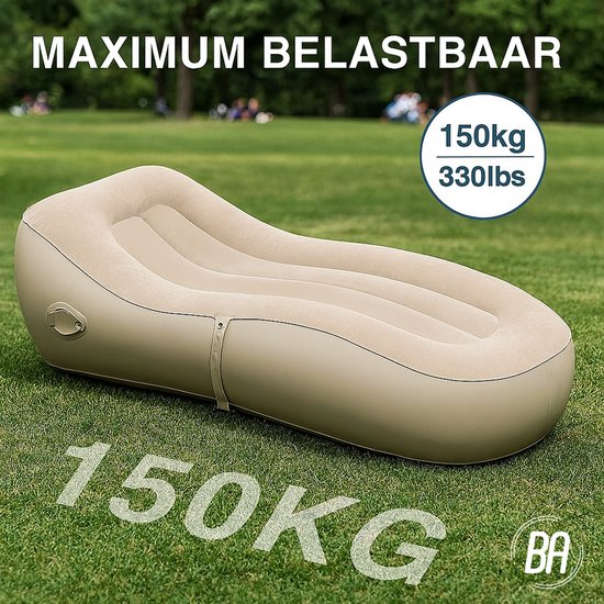 Best Active Automatisch Opblaasbare Bank - Draagbaar Camping Ligbed met Elektrische Pomp - 150KG Draagkracht - 180x75x58 cm - Comfortabel Outdoor Relaxbed - Luchtbed met ingebouwde Pomp - Beige van Merkloos — afbeelding 5