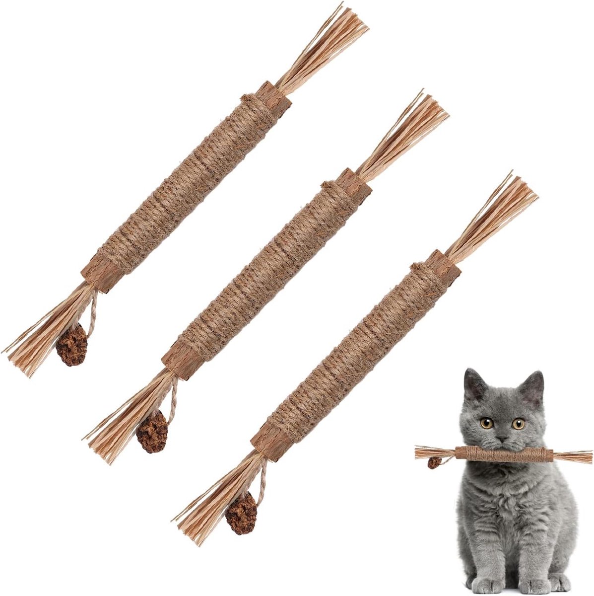 Kattensnack - 3 Natuurlijke Silvervine Sticks - Catnip Chew Sticks - Katten & Kitten Tandjes Speelgoed en Reiniging