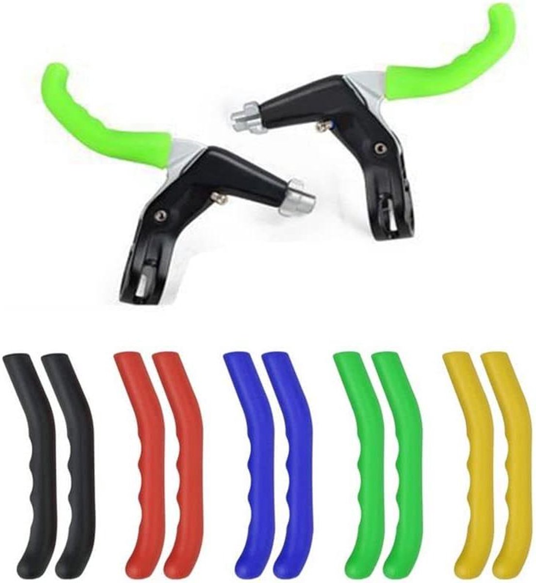 ByShane - Fiets Remhendel Grips Siliconen Rubber Anti-Slip - 5 Pairs - Voor Reguliere Fiets Racefiets Mountainbike - 5 Kleuren - Remhendel Protector Cover
