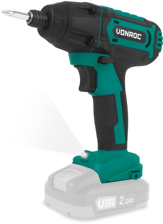VONROC Accu Slagschroevendraaier 20V – 180Nm koppel – 6,35mm ¼” opname – LED licht – Inclusief bits & houders