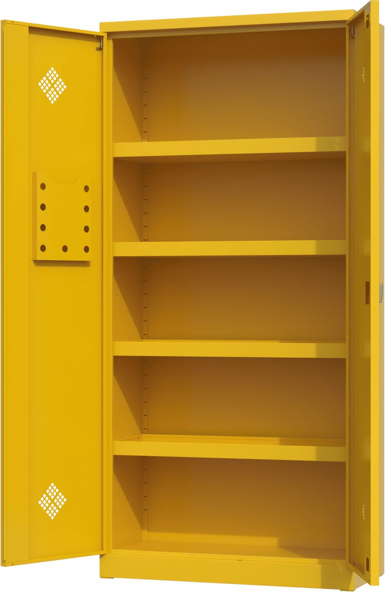 Chemiekast - Povag - 195x92x42 cm - Geel - 4 lekbakken zonder roosters - draaiknopslot - milieukast