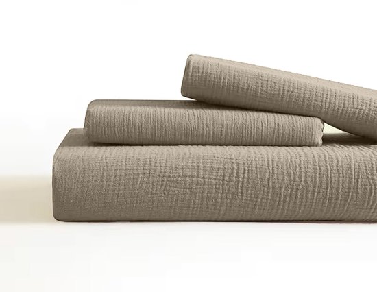 Y-NOT™ - Mousseline Taupe - Dekbedovertrek - 140x200/220 1-Persoons - 1 kussensloop 60x70cm - 160TC 2 layer mousseline 100% katoen - 30 dagen proefslapen van Merkloos — afbeelding 2