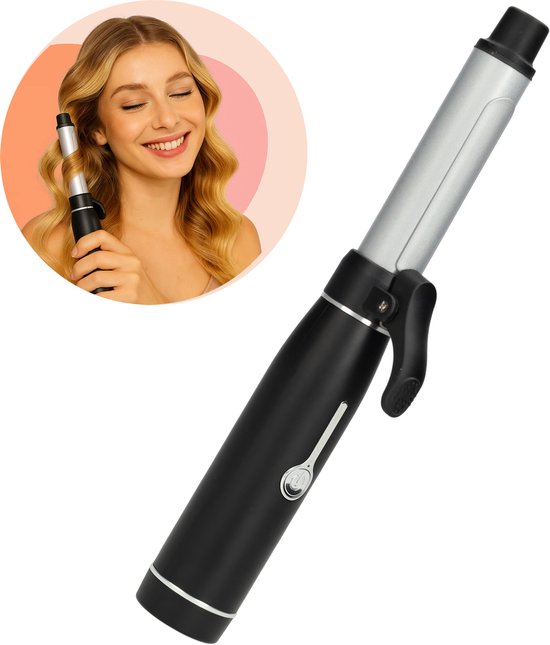 Fer à boucler Peach Beauty Mini sans fil - Fer à boucler en céramique - Fer à boucler - Rechargeable - Zwart