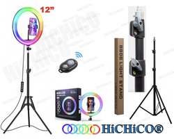 12 Inch RGB LED Ring Licht Fotografische Verlichting met Statief 210cm En Usb-poort Incl. Bluetooth afstandsbediening voor Lamp en Telefoon - Ring lamp en Statief - RGB RingLampen – Ring Light - Flitser - Make-up light – Studiolamp – HiCHiCO®