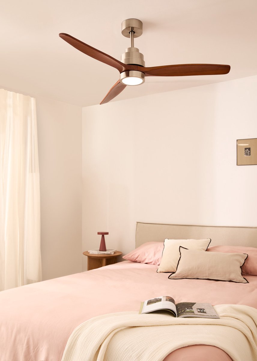 CREATE WINDSTYLANCE DC NIKKEL - Plafondventilator Met Afstandsbediening - Met licht - 6 Snelheden - Timer - 132 cm - Zomer/Winter Functie - Nikkel & Donker hout