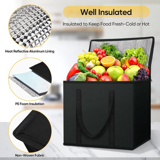 Koeltas -2-pack geïsoleerde herbruikbare boodschappentassen - Geïsoleerde Koeltas - Lunchtas - Picknicktas - Koeltas Lunch - Opvouwbare koeltas voor boodschappen - Stevige grote geïsoleerde tas van Earthwise — afbeelding 5