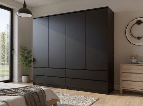 Meubel Square - Armoire de Rangement - Zwart - Armoire à deux tiroirs - Placard de Chambre