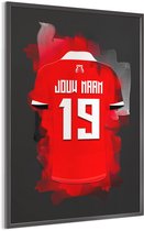 Wallofprints - Affiche de football encadrée et personnalisée de l'AZ Alkmaar - Avec eigen naam et numéro de maillot - Format A2 - 42x59,4 cm - Papier semi/brillant - Poster maillot de Voetbal - Inspiré des couleurs de l'AZ et d'un peu d'imagination