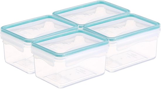 Boîte de conservation 5Five TRITON - 4x - Couvercle avec clips latéraux - Plastique - Hermétique - 14 x 10 x 8 cm - 730 ml - Transparent/Bleu