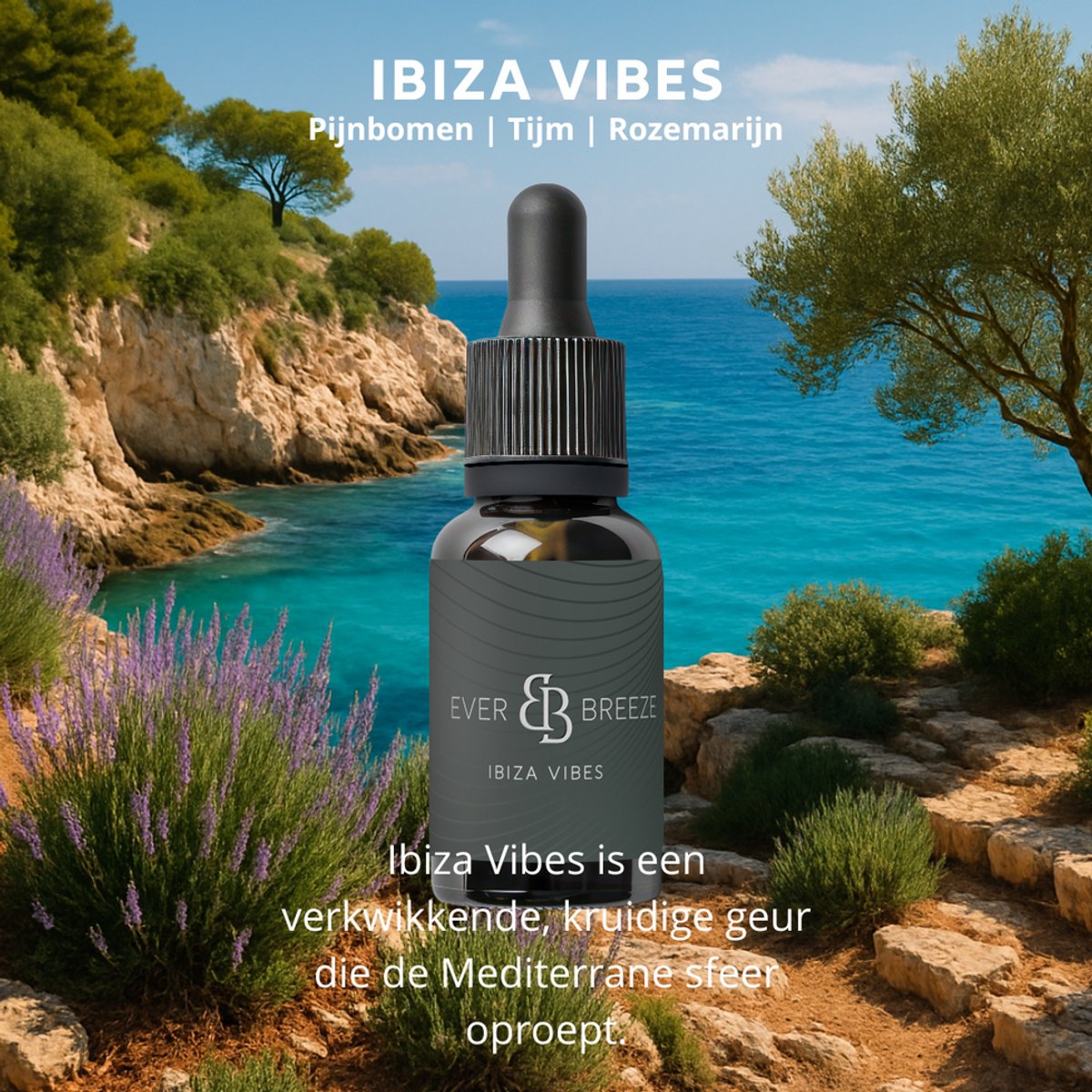 Ever-breeze Ibiza Vibes - Auto Parfum - Mediterrane Compositie met Pijnbomen, Tijm en Rozemarijn - Frisse Zomergeur - Unisex Auto Parfum
