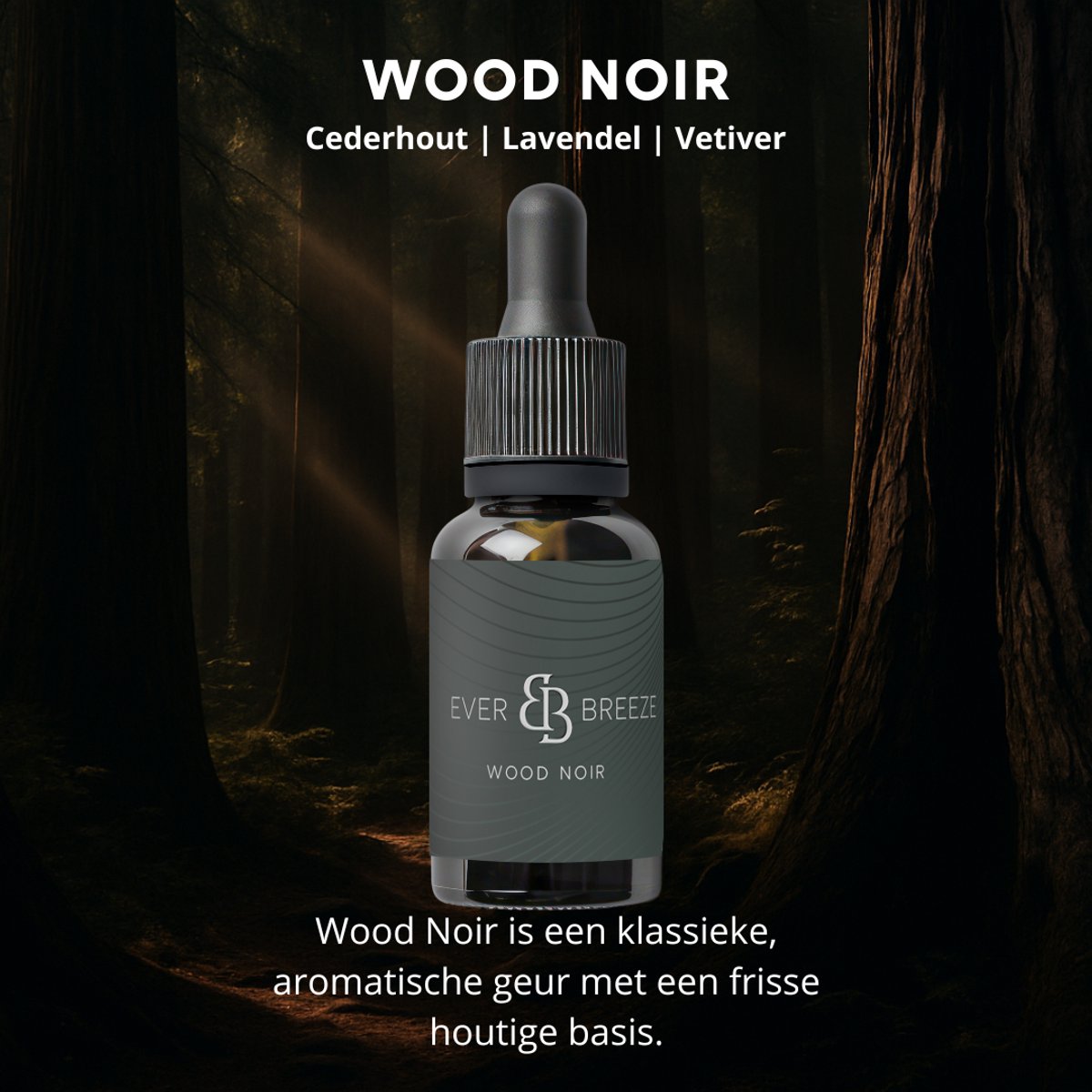 Ever-breeze Wood Noir - Auto Parfum - Elegante Houtgeur met Cederhout, Lavendel en Vetiver - Zware Geur - Langdurig Auto Parfum
