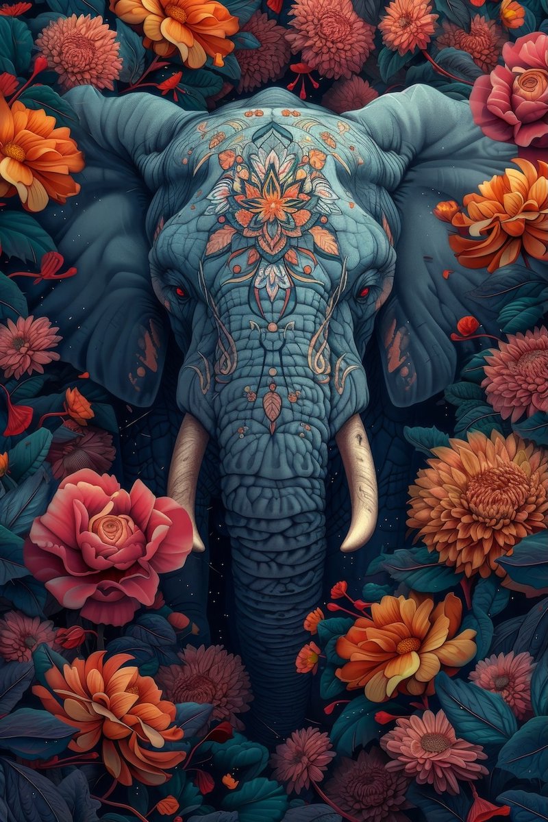 Royal Bloom – The Sacred Elephant - Mat Dibond Wanddecoratie – Aluminium Ophangsysteem – Voor Binnen & Buiten