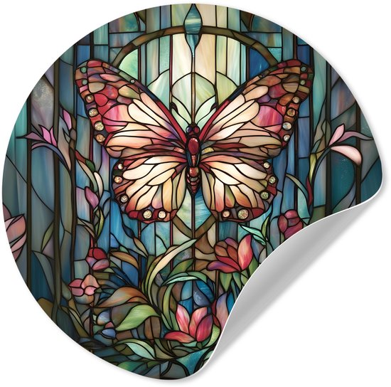 WallCircle® - Papier peint cercle 50x50 cm - Stickers muraux Papillon - Rose - Fleurs - Fleurs - Cercle mural salon - Cercle mural chambre - Décoration de chambre autocollante - Accessoires de Décoration murale