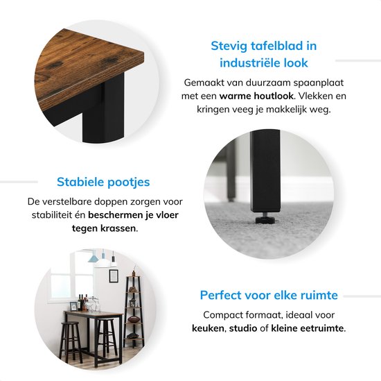 ACAZA Bartafel - Keukentafel - 120 x 60 x 90 x cm (L x B x H) - Vintage Bruin / Zwart - Bartafel Keuken - Tafel - Statafel - Eetkamer - Bartafel voor Barkrukken - Eettafel - Bartafel