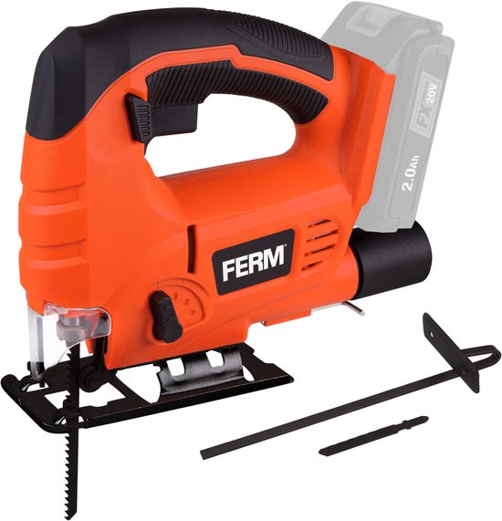 FERM - AX-POWER - JSM1039 - Accu - decoupeerzaag - 20V - 4 pendelstanden - Variabele snelheid - 0-2300/min - Snelwisselsysteem - Verstelbare zaaghoek - van -/-45° tot +45° - Transparantie beschermkap - Zonder accu en lader - Draadloze decoupeerzaag