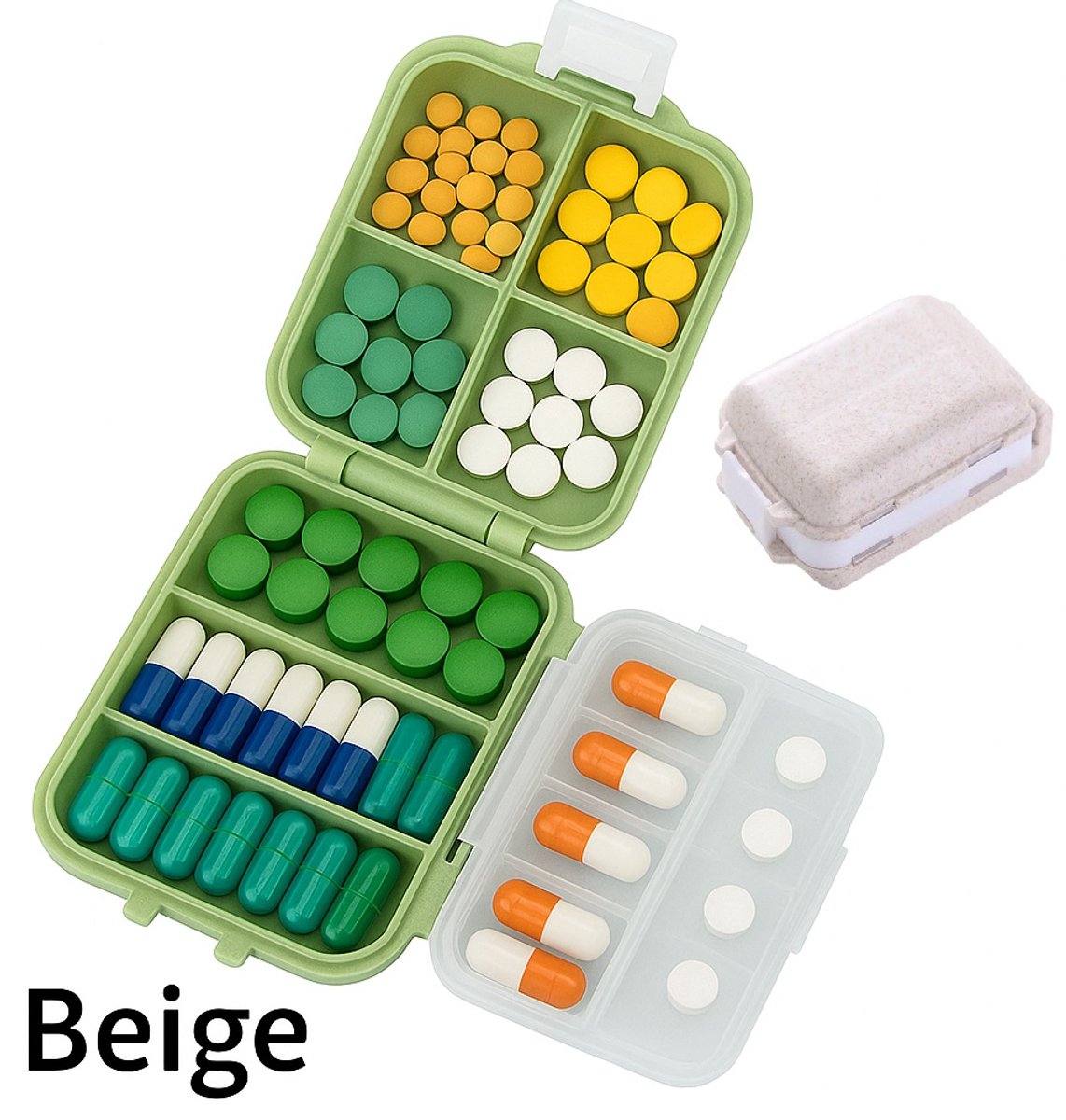 Goedkoopste Medicijnendoosje I Pillendoosje I Pillendoos I 8 vakken I 3-Dagen I Beige