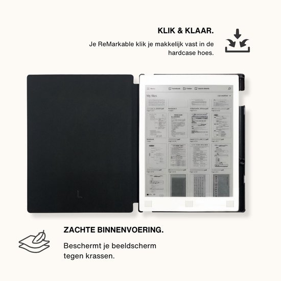 Lunso ReMarkable 2 hoes - Vegan Saffiano Leren sleepcover - Zwart van Lunso — afbeelding 4