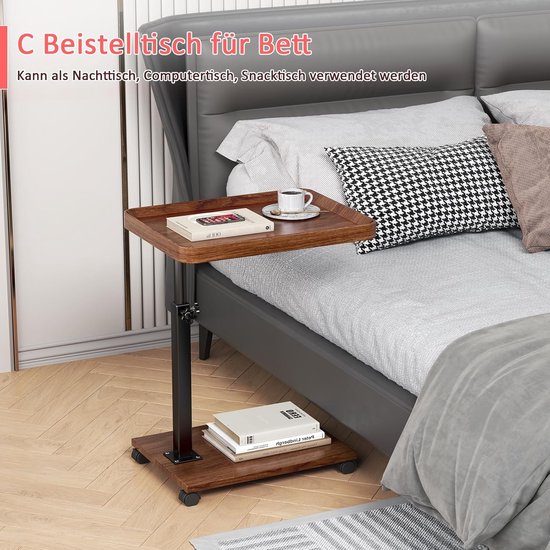 Table D'Appoint En Forme De C Table D'Appoint Réglable En Hauteur Avec Plateau Inclinable Plateau Pivotant à 360° Gris