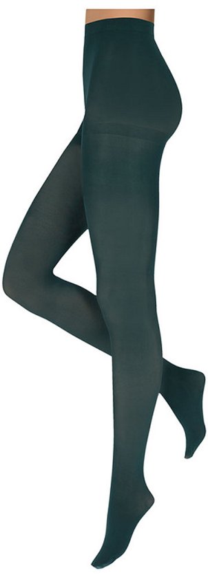 Collant vert foncé avec une finition brillante, porté par un mannequin sur fond blanc.