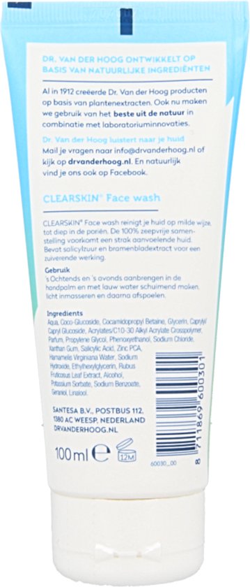 Dr. van der Hoog Clearskin facewash tube 100 Milliliter