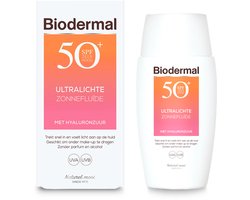 Biodermal Ultralichte Zonnefluide SPF50+, 40 ml - Zonnebrand met Hyaluronzuur en UVA/UVB, Trekt snel in en voelt licht aan op de huid, Geschikt om onder make-up te dragen, Zonder Parfum en alcohol