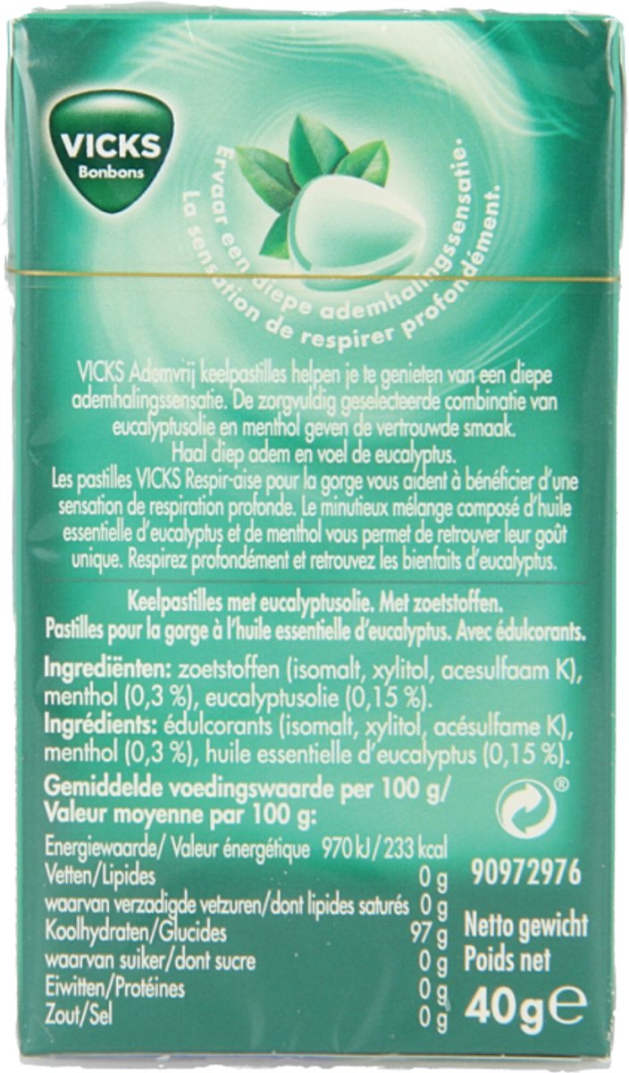 Vicks Ademvrij - Eucalyptus - Suikervrij - Keelpastille | bol