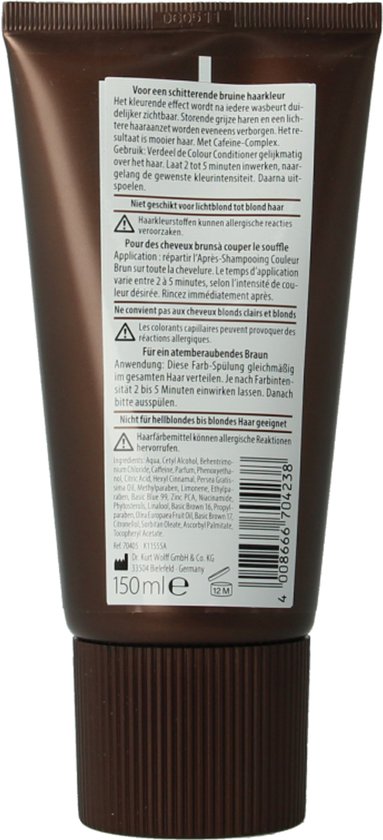 Achterkant van Plantuur 39 Color Brown Conditioner tube met productinformatie en streepjescode.