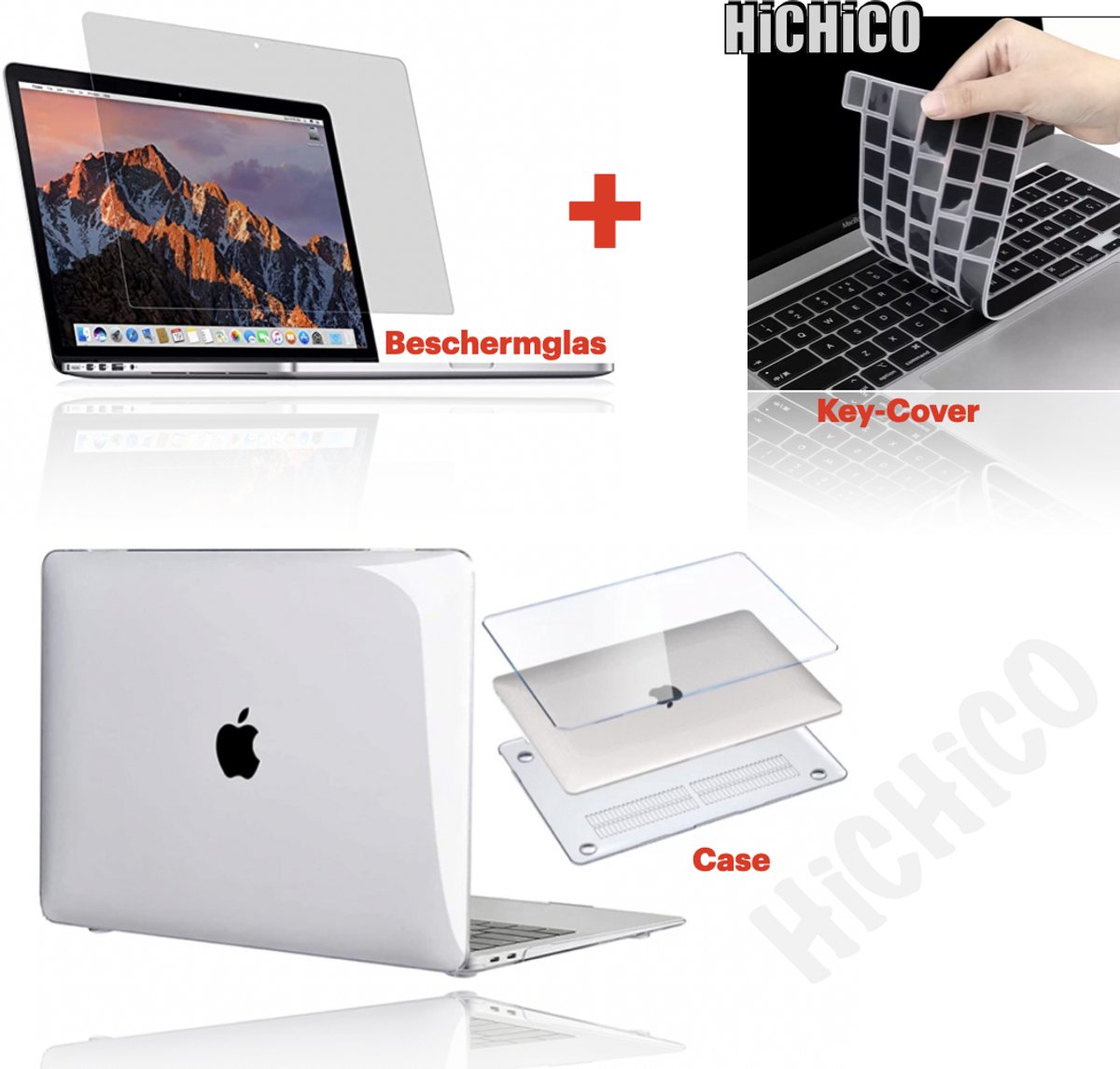 HiCHiCO® Hoesje Geschikt voor MacBook Air 13 inch 2020/2019/2018 Model A1932 / A2179 / A2337 Incl. Toetsenbordafdekking en Beschermglas