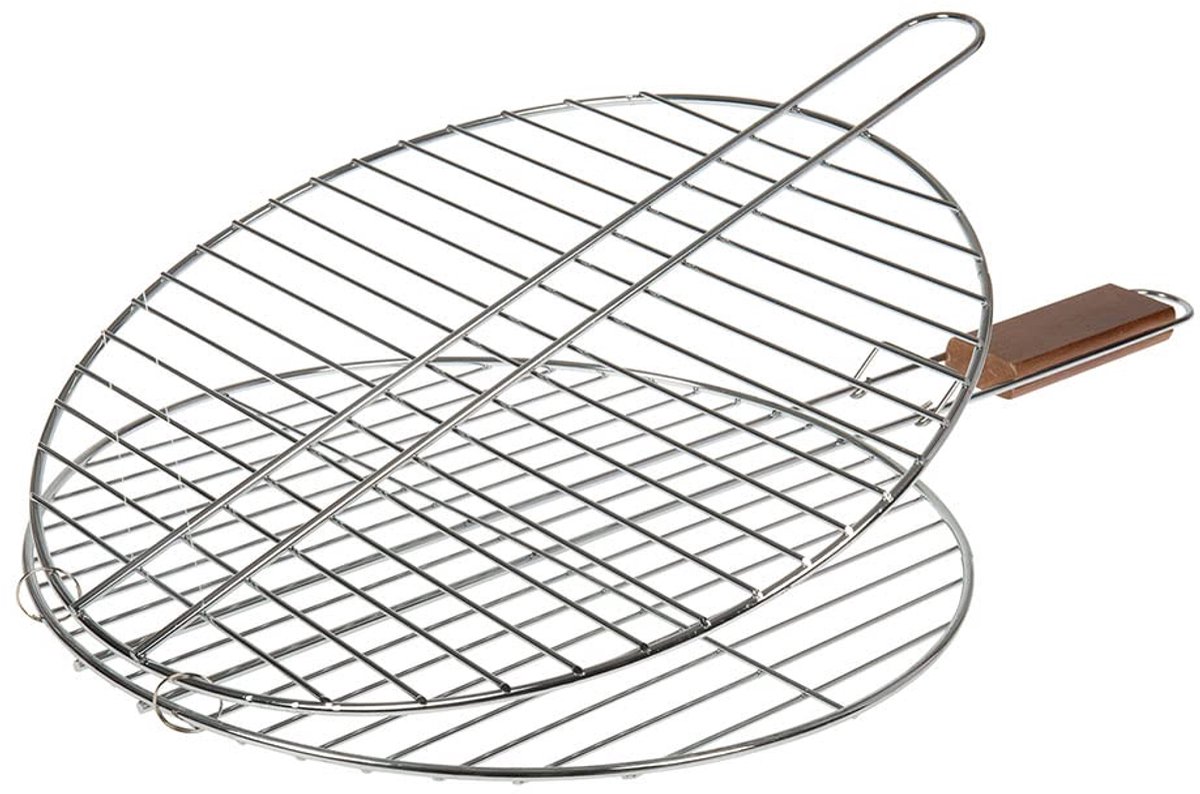 Dubbel Grillrooster - 38 cm - Verchroomd Staal - Acaciahout