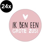 24x Geboorte Sluitsticker Ik ben een grote zus | Wit – Rose | Babyshower - Zwangerschap – Geboortekaart – Meisje – Dochter – Kraamfeest - Traktatie school / Peuterspeelzaal | Envelop stickers | Cadeau – Gift Label | DH collection