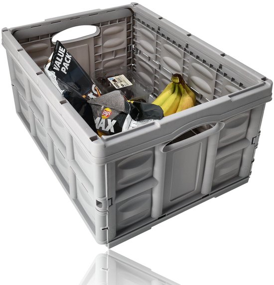 Lot De 5 Caisses Pliantes 45L En Plastique Trempé - Gris, Charge 35 Kg, Dimensions 53x40x26 Cm, Idéal Rangement Et Transport