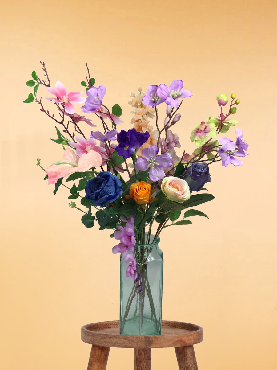 The Bloomistic Company The Bloomistic® – Zijden Boeket – 70-80 cm hoog – Kunstbloemen – 17 stelen – moederdag caderau – nepbloemen – housewarming cadeau – decoratie – decoratie woonkamer Flamingo Dance