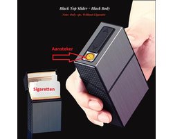 Zilver, 2-in-1 USB oplaadbare aansteker en sigarettenetui - Strak en stijlvol, 20 sigarettenhouder, vochtbestendig, anti-druk, Aluminium, Stevig Opbergdoosje, Elektrische Aansteker