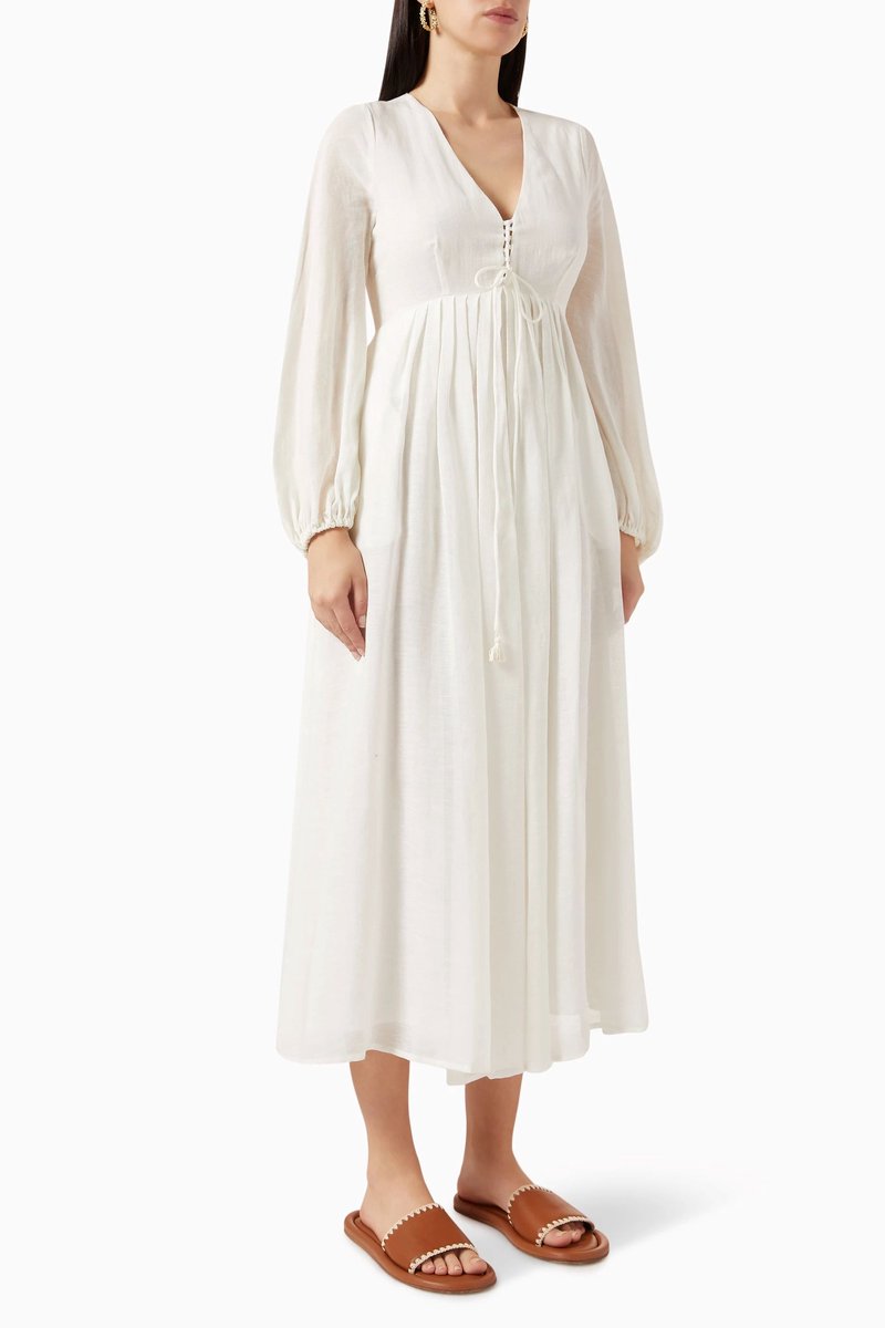 Weekend Max Mara Maxi-jurk met vetersluiting, model 'DEODARA' in wit