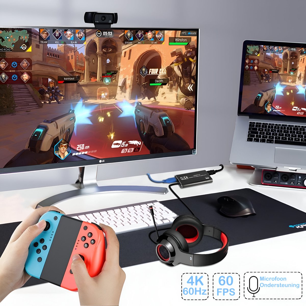 Daroyx® VCC4K Pro Video Capture Card - USB-A 3.0 - HDMI 4K@60Hz - Geschikt als Game Capture - Goudkleurig thumbnail 6