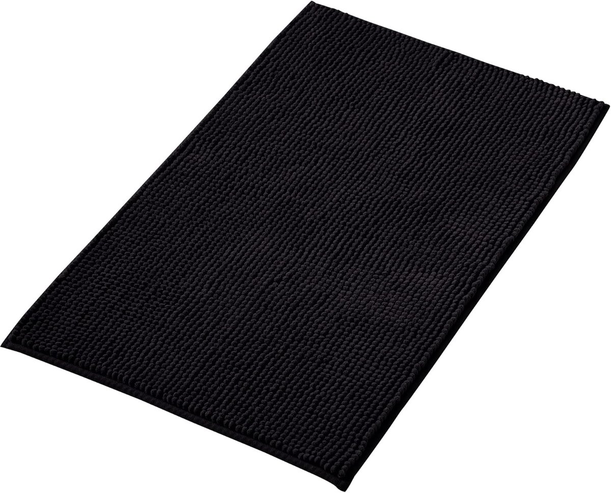Famanu - Badmat Anti-Slip av soft Chenille | Super absorberend en machinewasbaar | Te combineren als badmat set | Voor de badkamer, douche, bad of als WC mat | Zwart – 40x60 cm