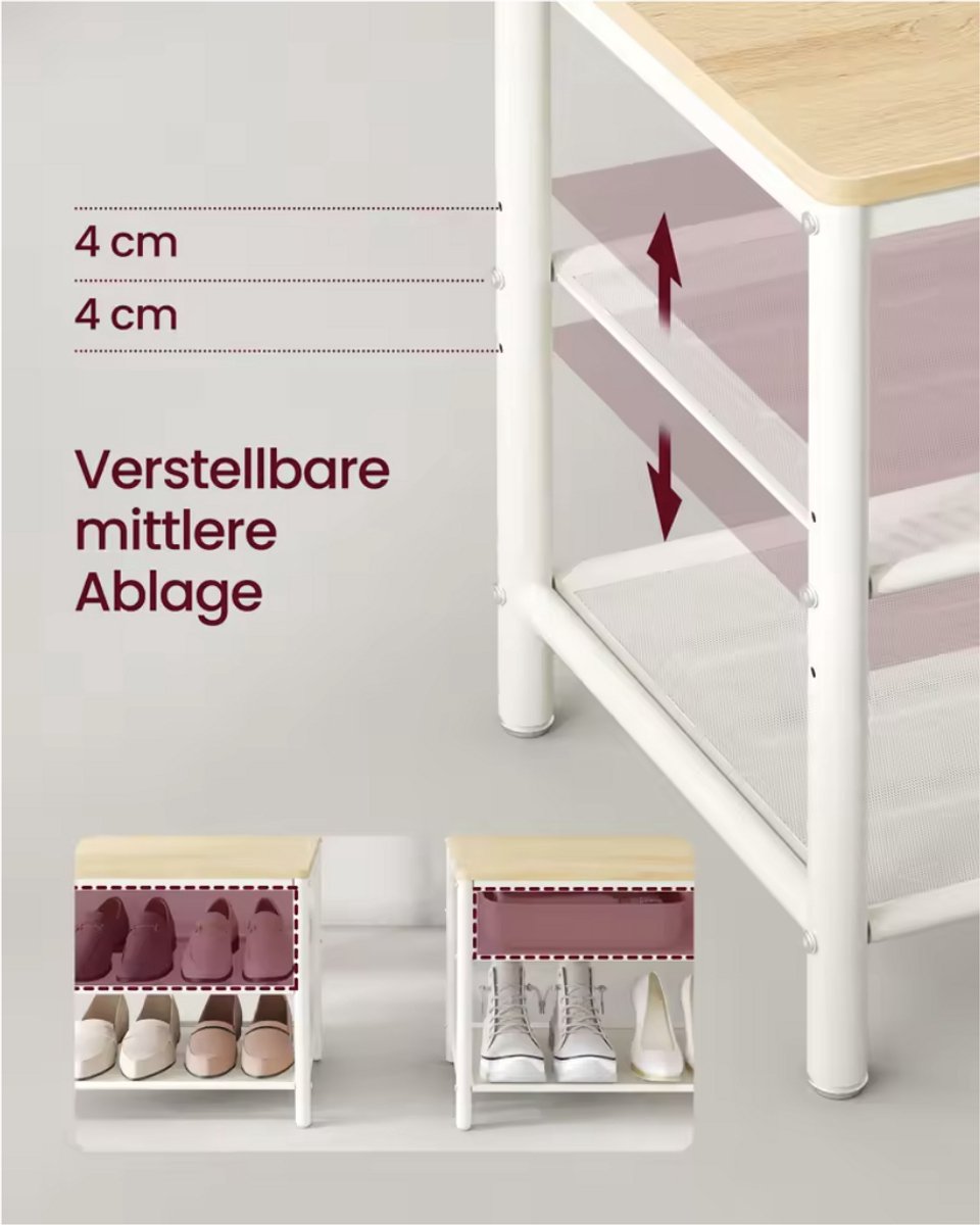 Varnox Kapstok - Kledingrek - Kledingstandaard - Garderobekast - Kapstok met spiegel - Garderoberek - Gangmeubel - Kapstok - Staande kapstok - Vestiairemeubel - Kast - Rek - Planken - 7 Haken - Spiegel - Schoenen rek - Hout en metaal - Wit - Bruin – foto 2