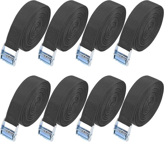 Allecto Premium - Set van 8 spanbanden voor fietsendrager auto en motorfiets bagage - 2 m verstelbare ratel bevestiging - grijs - verankering met gesp.